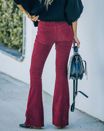High Waisted Corduroy Flare Pants Women Elastic Waist