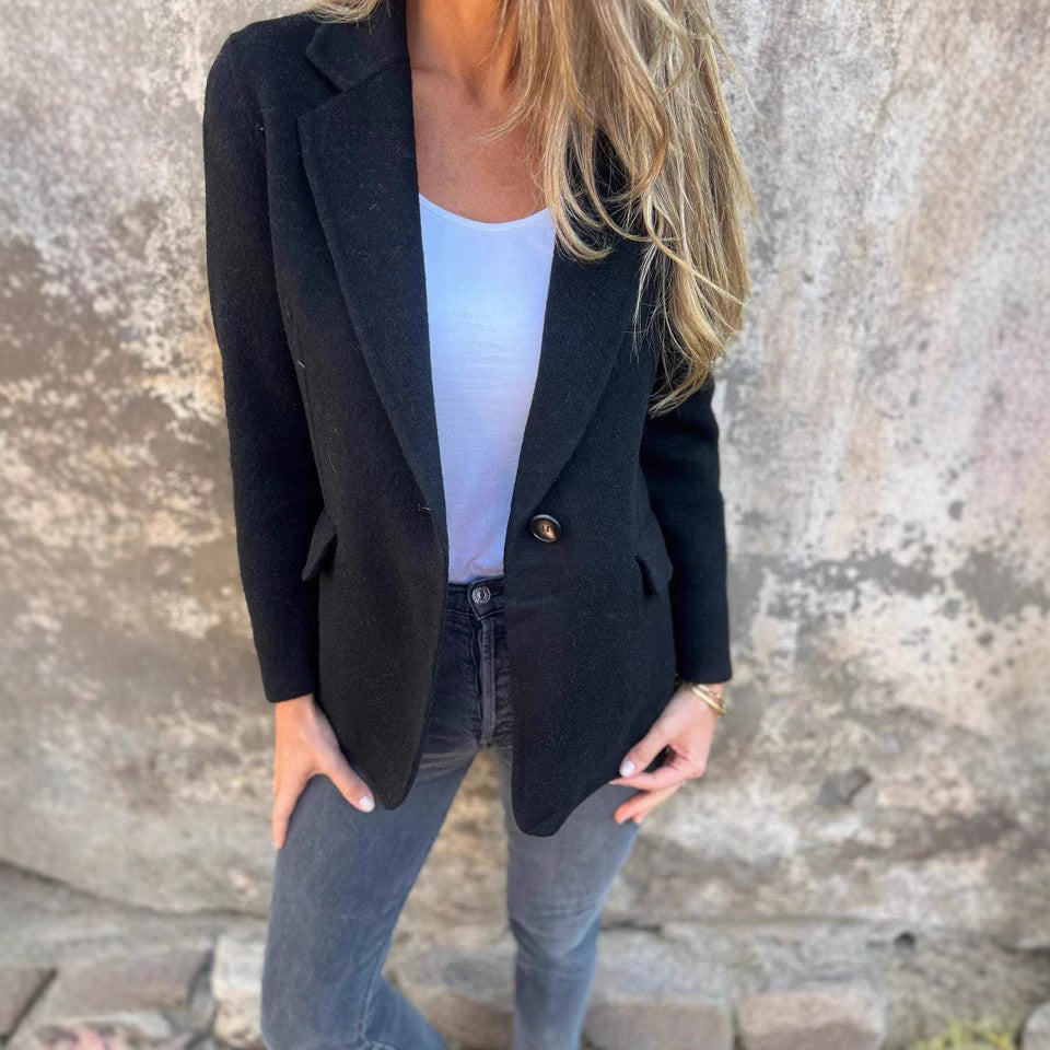 Women's Tweed Blazer Lapel One Button Casual Jacket