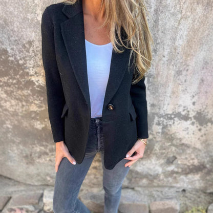 Women's Tweed Blazer Lapel One Button Casual Jacket