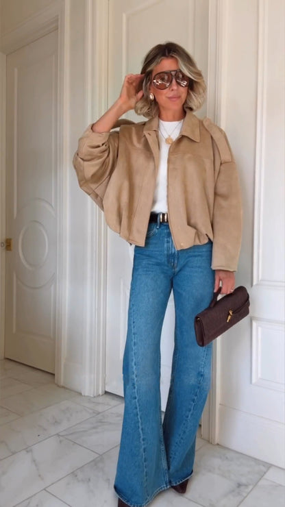 Women's Faux Suede Batwing Cropped Jacket