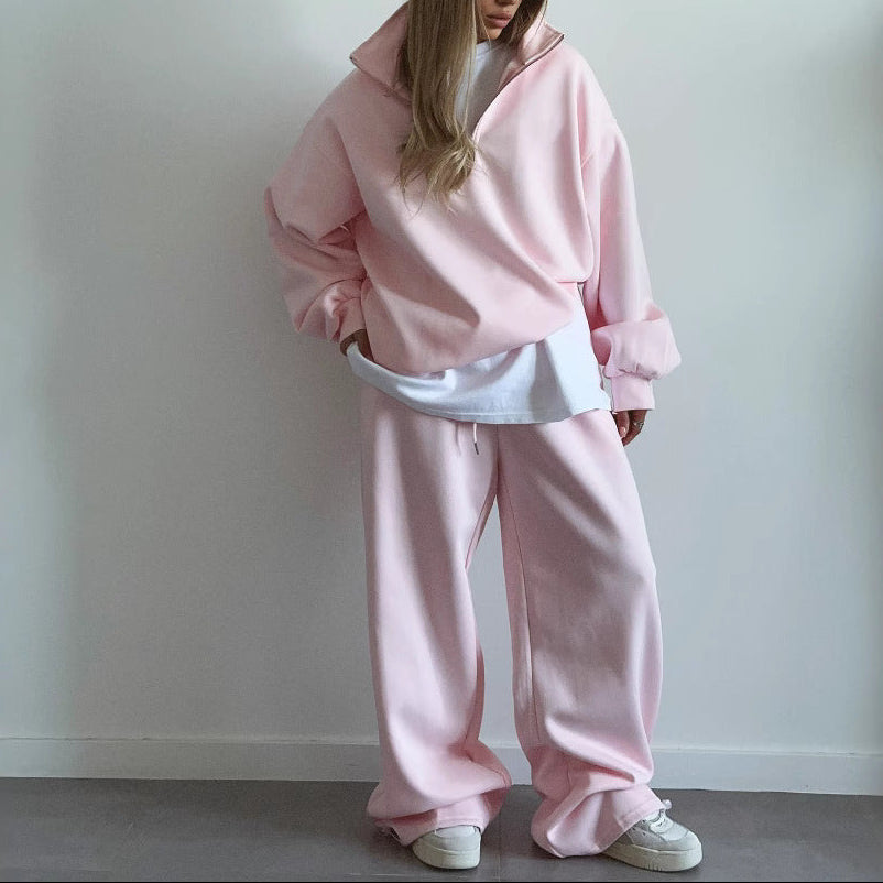 Women's Oversized Half Zip Sweatshirt Sweatpants Lounge Set