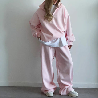 Women's Oversized Half Zip Sweatshirt Sweatpants Lounge Set