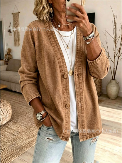 Women's Oversized Vintage Denim Jacket Button Front