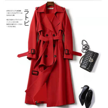 Women's Long Double Breasted Trench Coat Belted