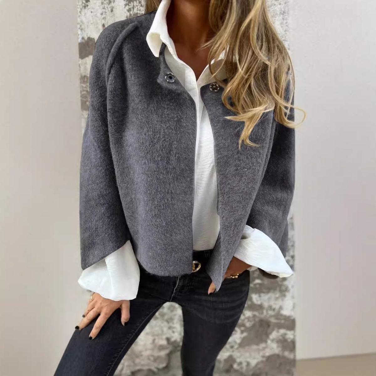 Women's Oversized Cropped Fuzzy Cardigan Button Front