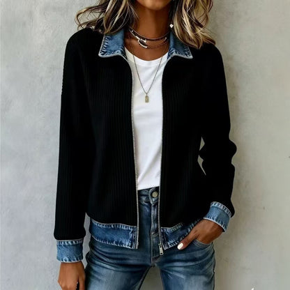 Women's Corduroy Denim Patchwork Zip Jacket