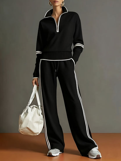 Women's Half Zip Sweatshirt Wide Leg Pants Matching Set