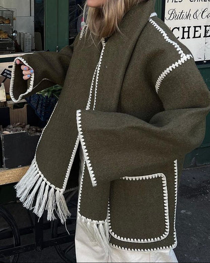 Women's Fringe Scarf Jacket Cropped Embroidered Coat