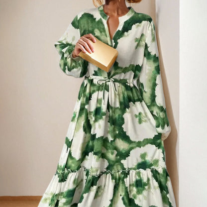Women's V-Neck Floral Long Sleeve Tiered Maxi Dress