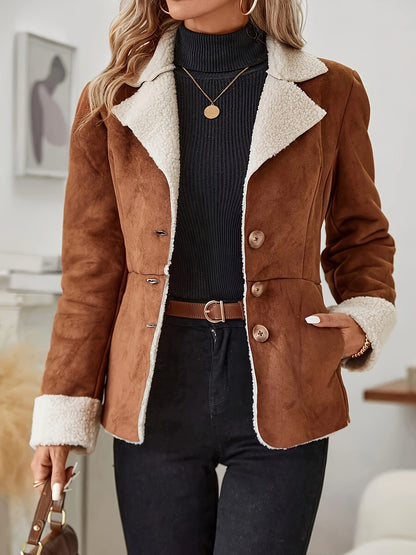 Women's Faux Suede Sherpa Jacket Vintage Winter