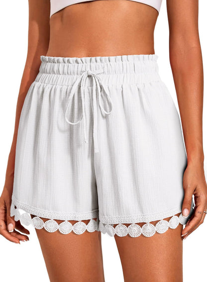 Lace Trim Drawstring Shorts Casual Beach Summer Bottoms