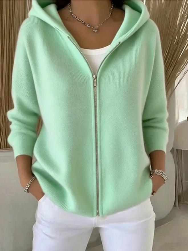 Womens Oversized Hooded Zip Up Knit Cardigan