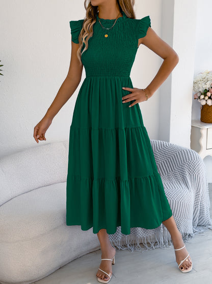 Smocked Ruffle Sleeve Tiered Maxi Dress