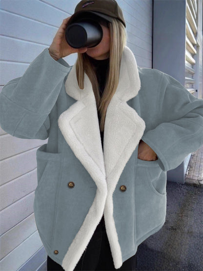 Women Oversized Sherpa Lined Suede Winter Jacket