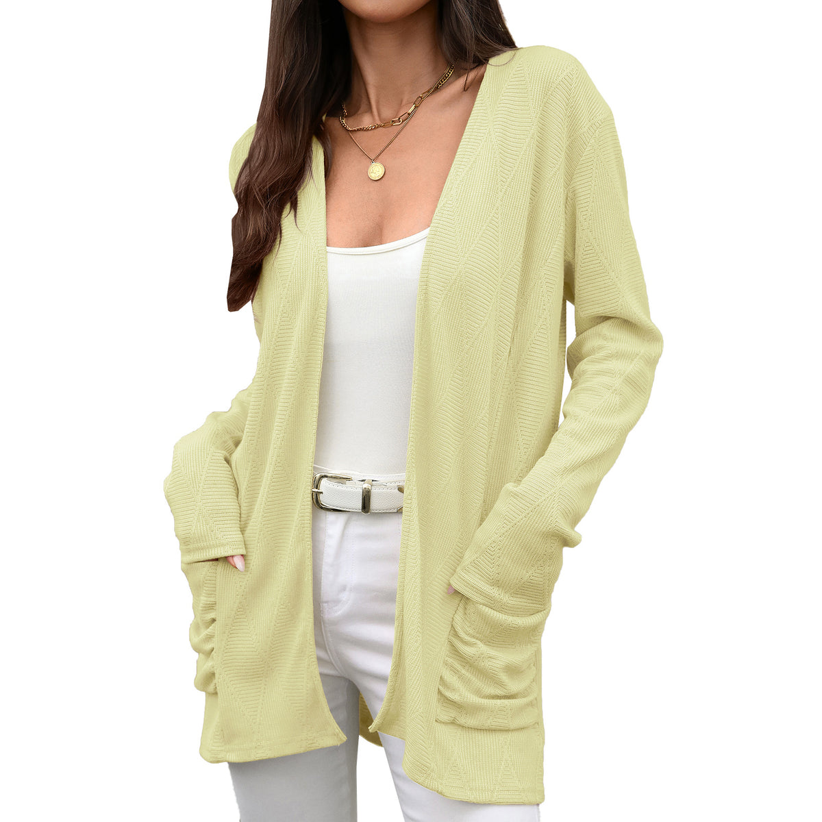 Women's Open Front Knit Cardigan Long Sleeve Pockets Loose