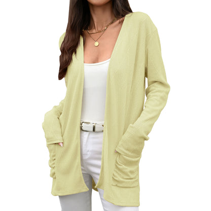 Women's Open Front Knit Cardigan Long Sleeve Pockets Loose