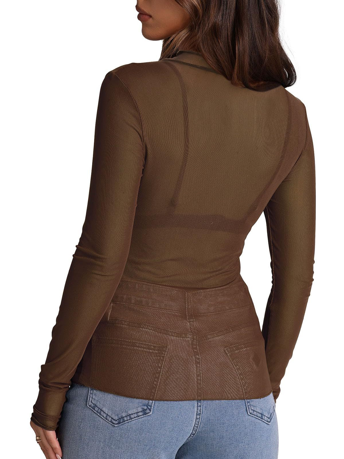 Y2K Mesh Semi-Turtleneck Sexy Long Sleeve T-Shirt