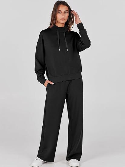 Women's 2 Piece Lounge Set Drawstring Mock Neck Top & Pants