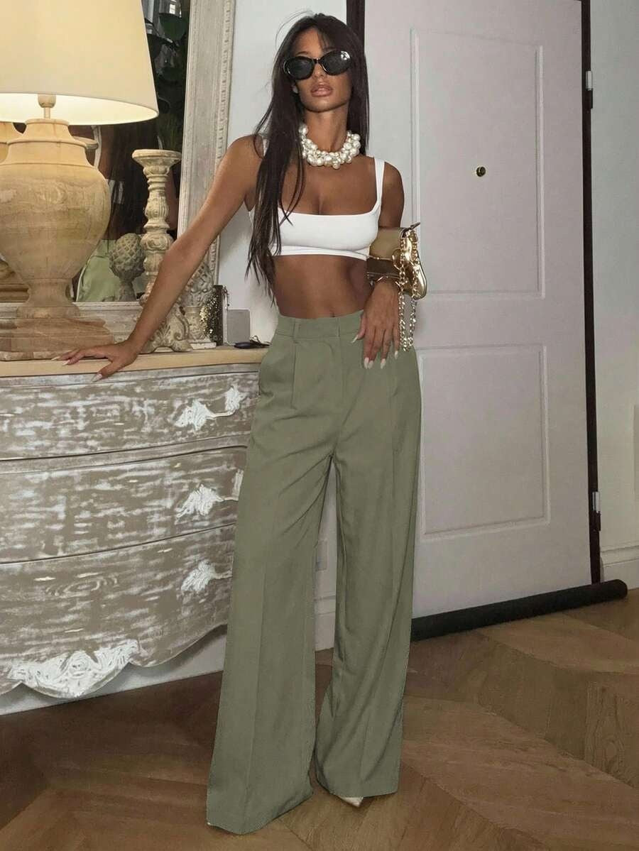 High Waisted Wide Leg Dress Pants Casual Work Trousers