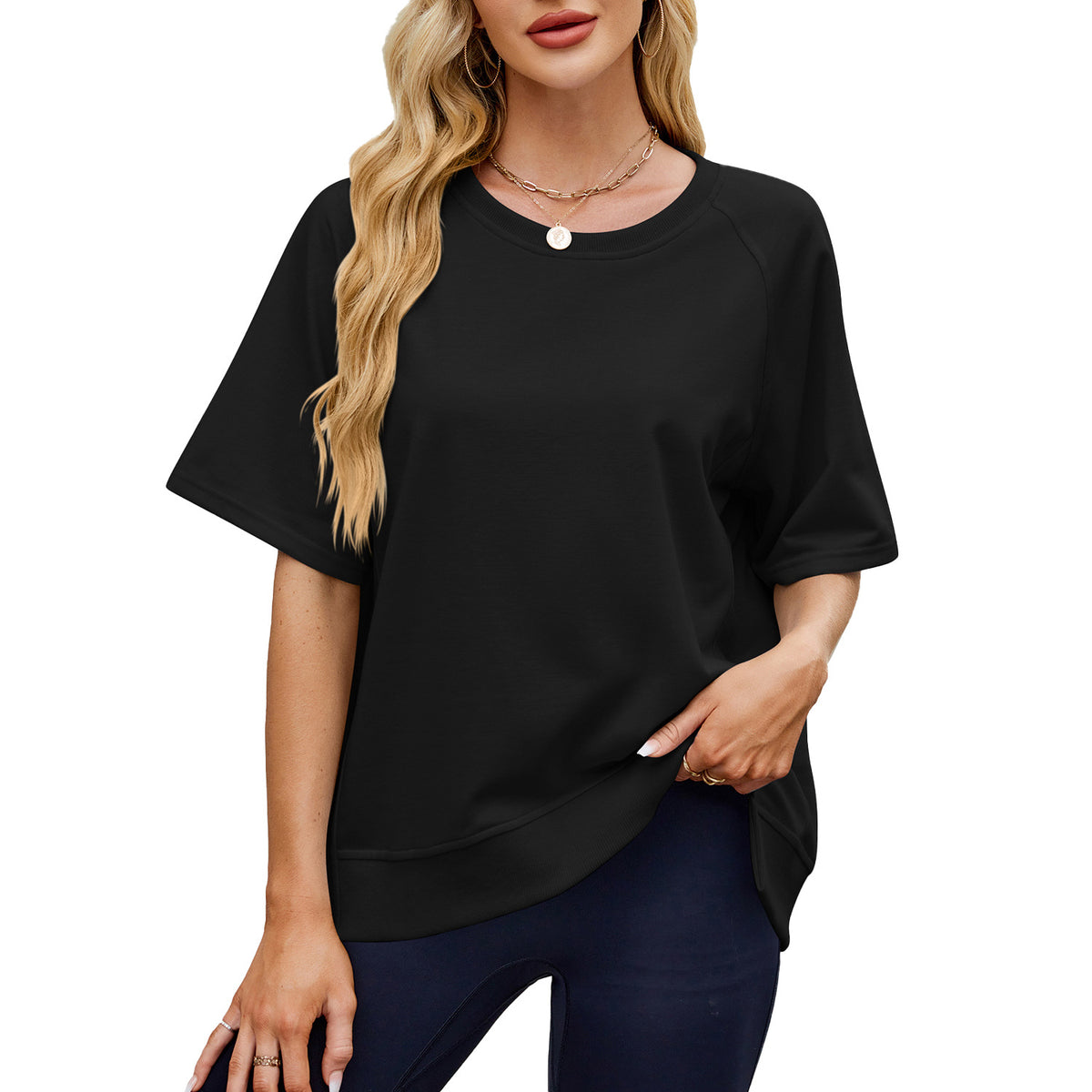 Oversized Crew Neck Raglan Short Sleeve Sweatshirt