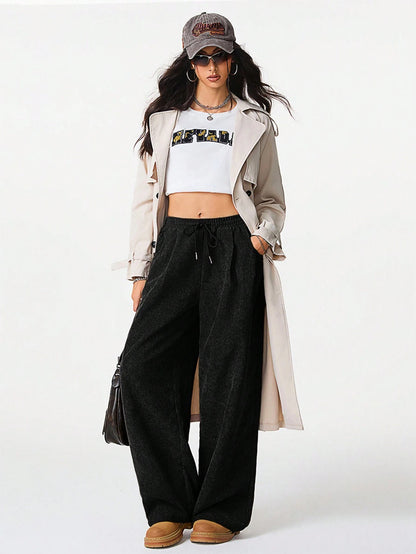 Women's High Waist Wide Leg Drawstring Casual Lounge Pants