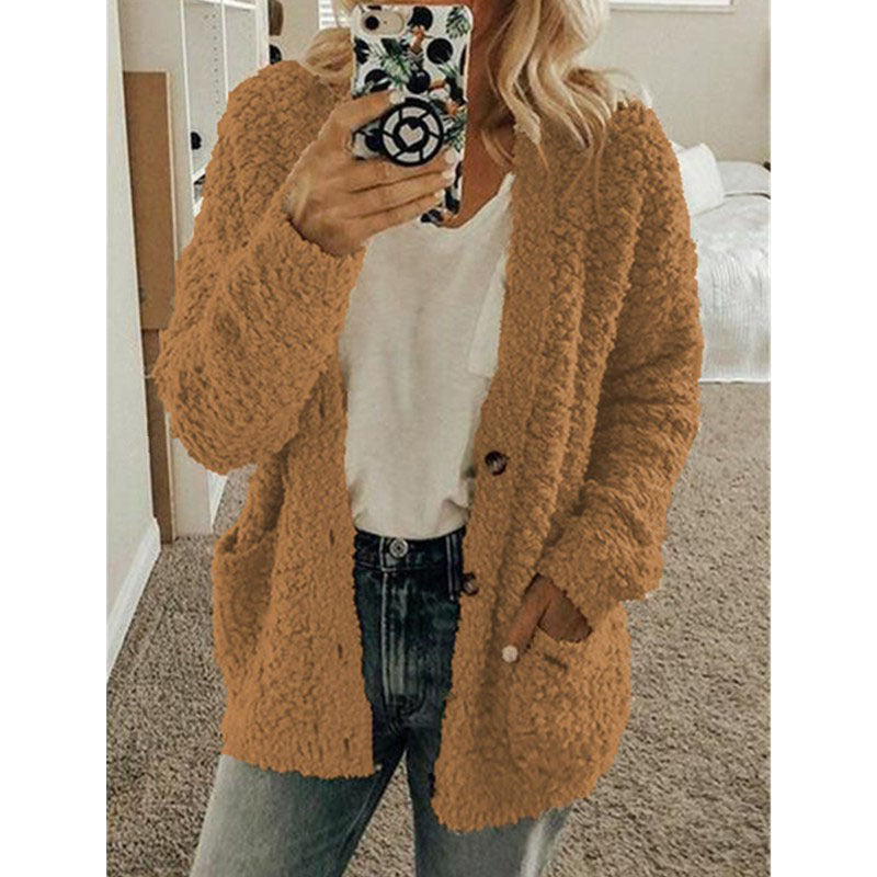 Teddy Fleece Button Front Cardigan Relaxed Fit Outerwear