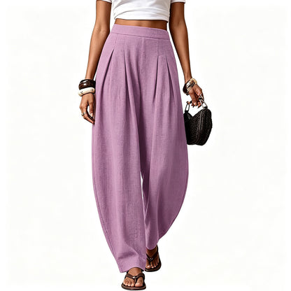 Women High Waisted Boho Linen Wide Leg Palazzo Pants