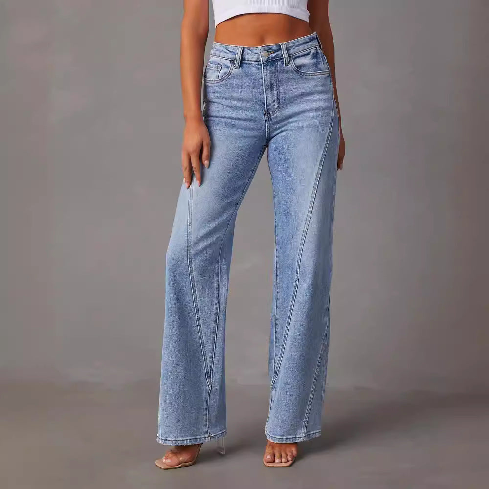 Women's Patchwork Wide Leg Jeans Loose Denim Pants