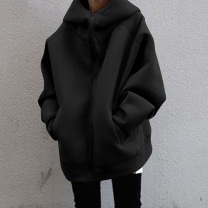 Oversized Zip Up Fleece Hoodie Women Longline Jacket