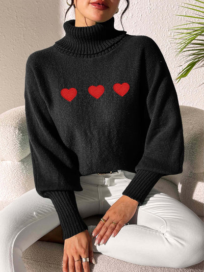 Women's Bottoming Shirt Solid Color Simple Top Love Sticker Turtleneck Sweater