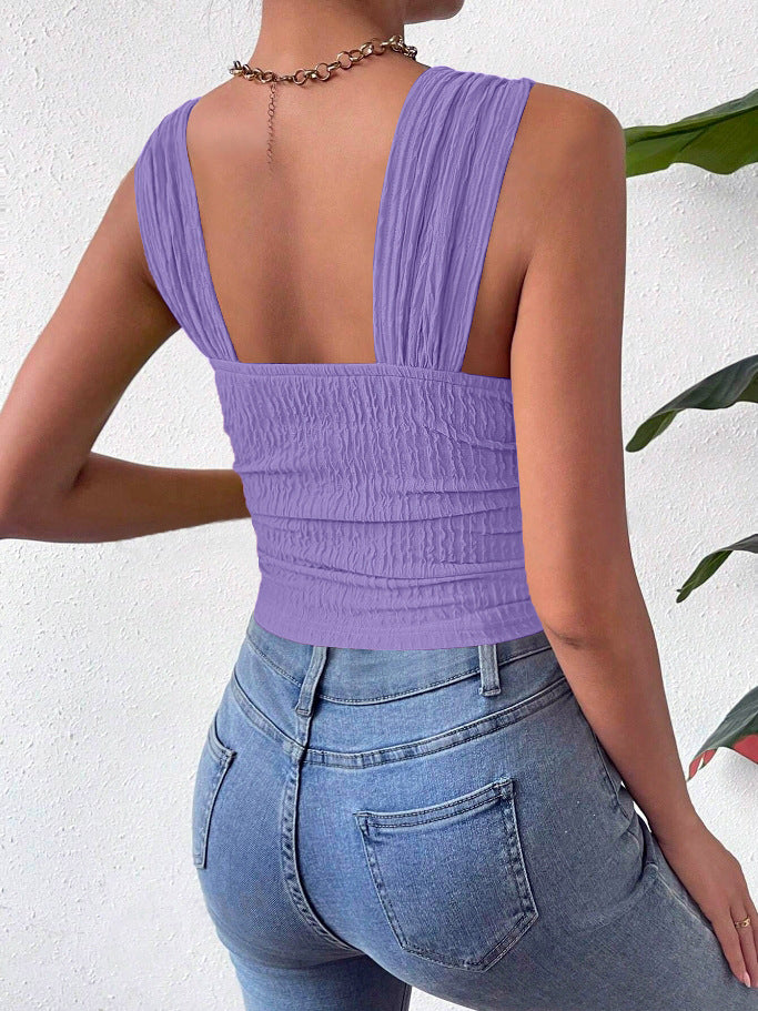 Square Neck Sleeveless Smocked Crop Tank Top