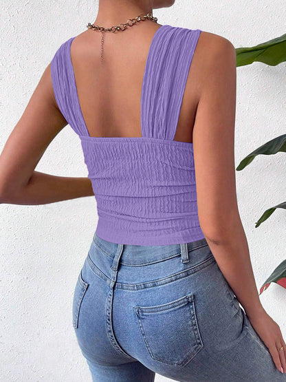 Square Neck Sleeveless Smocked Crop Tank Top