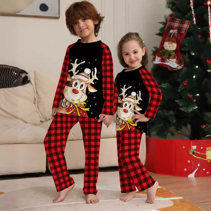 Cartoon Deer Plaid Parent-child Dress Printed Christmas Pajamas