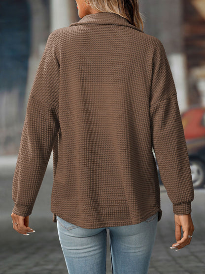 2025 Fall/Winter Casual Waffle Knit Shirt – Loose Fit Commuter Top