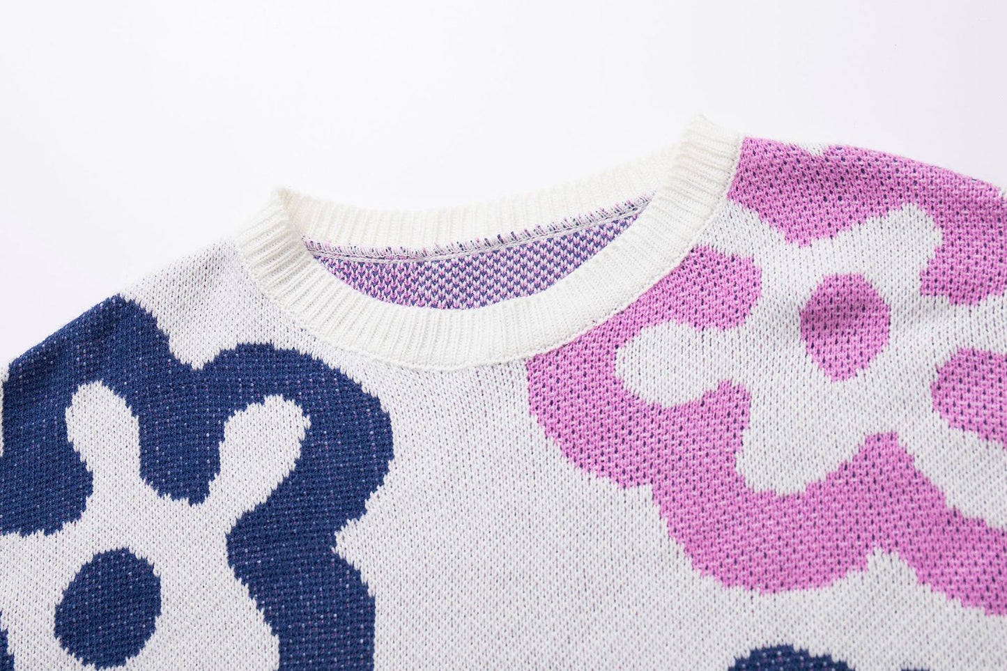 Oversized Floral Color Block Crewneck Sweater