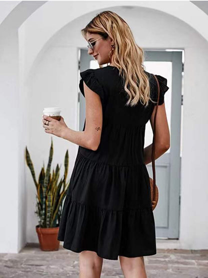 Solid Color Casual Short Sleeve Babydoll Dress