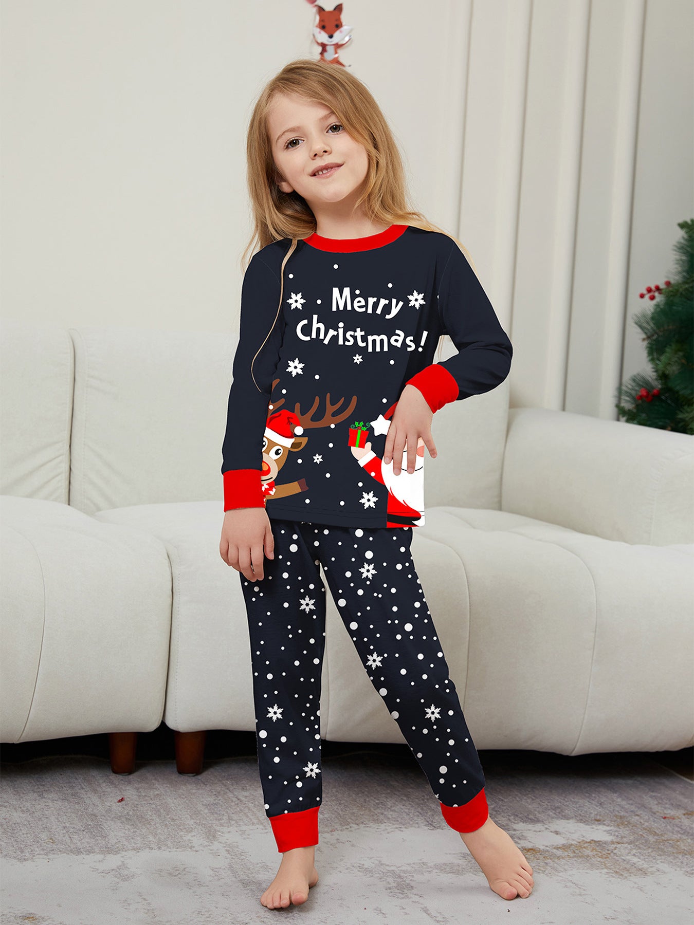 Santa Claus Fawn Alphabet Parent-Child Printed Christmas Pajamas