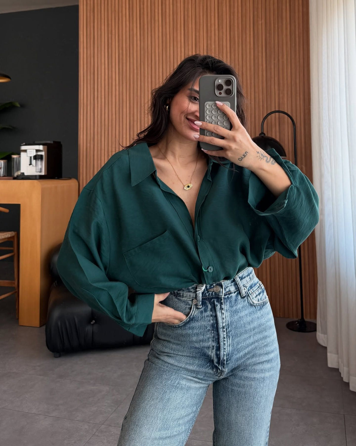 Women's Oversized Collared Pocket Button Down Shirt