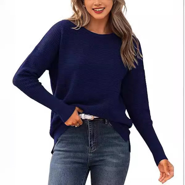 Women's Striped Crew Neck Pullover Knit Sweater