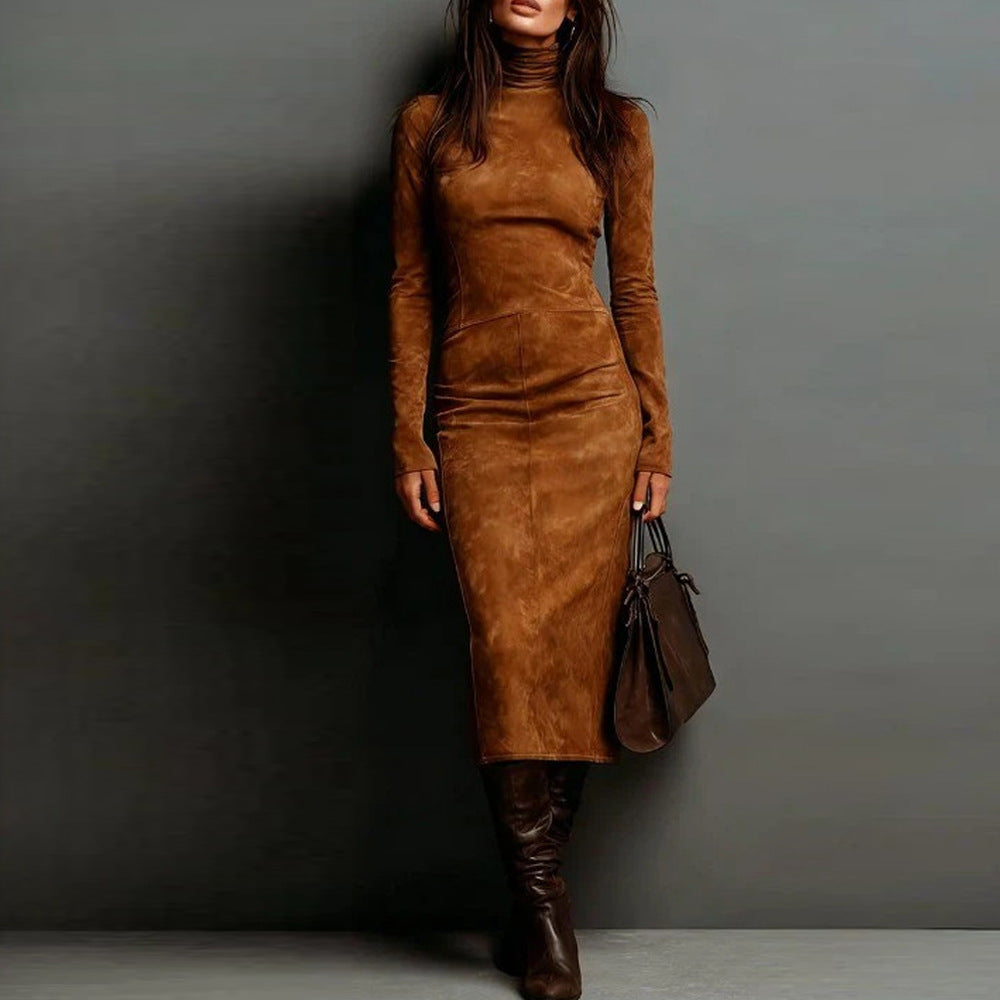 Mock Neck Long Sleeve Bodycon Midi Dress