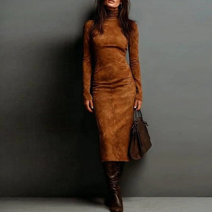 Mock Neck Long Sleeve Bodycon Midi Dress