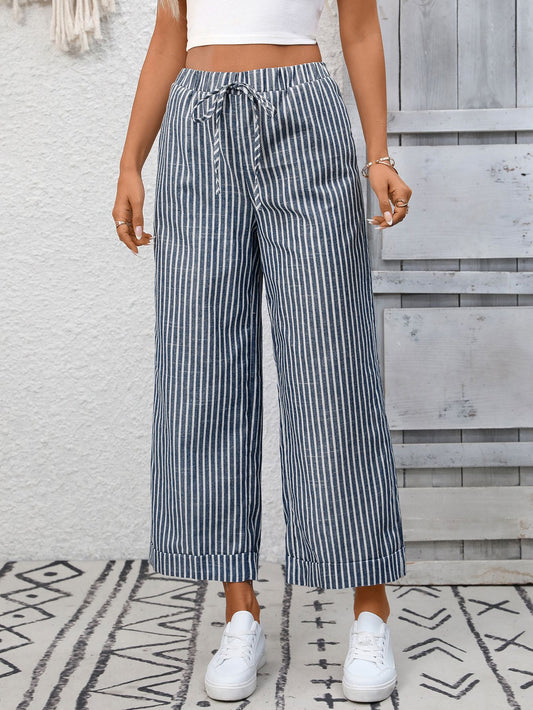 Striped High Waist Wide Leg Pants Casual Summer