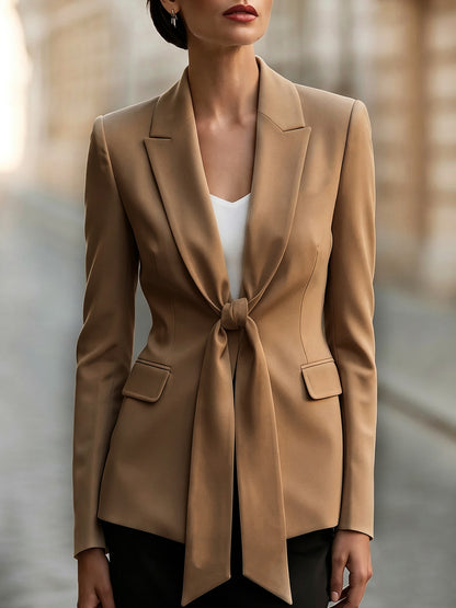 Women's Tie Front Blazer Casual Lightweight Shawl Collar