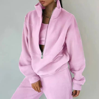 Women's Oversized Fleece Quarter Zip Sweatsuit Set