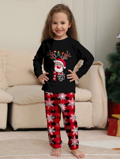 Deer Snowflake Plaid Parent-Child Printed Christmas Pajama Set