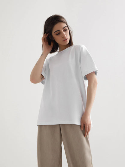 Solid Cotton T Shirt Loose Fit Crewneck Casual Top
