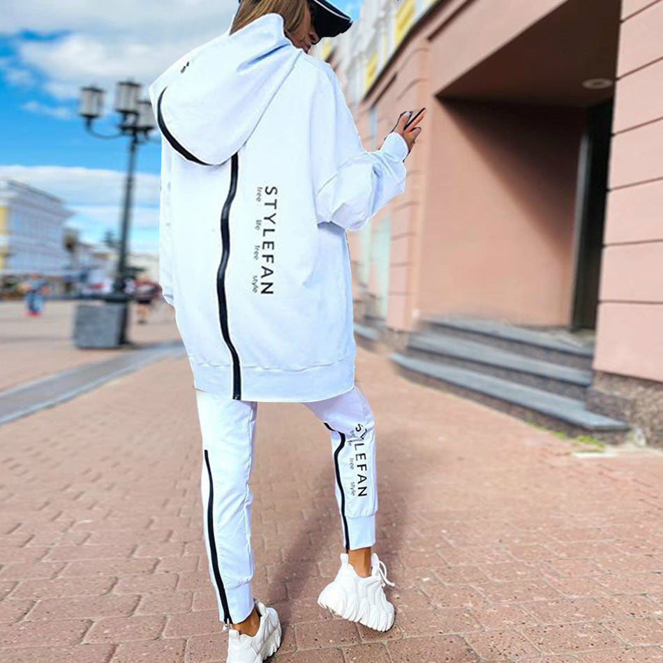Women's Oversized Letter Print Zip Hoodie Jogger Set
