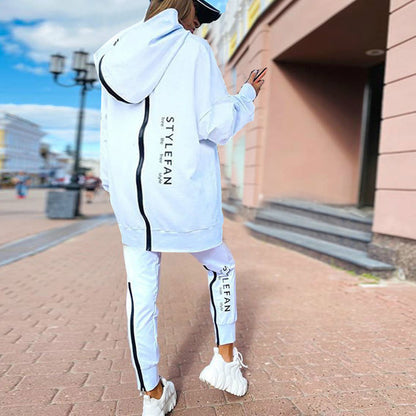 Women's Oversized Letter Print Zip Hoodie Jogger Set