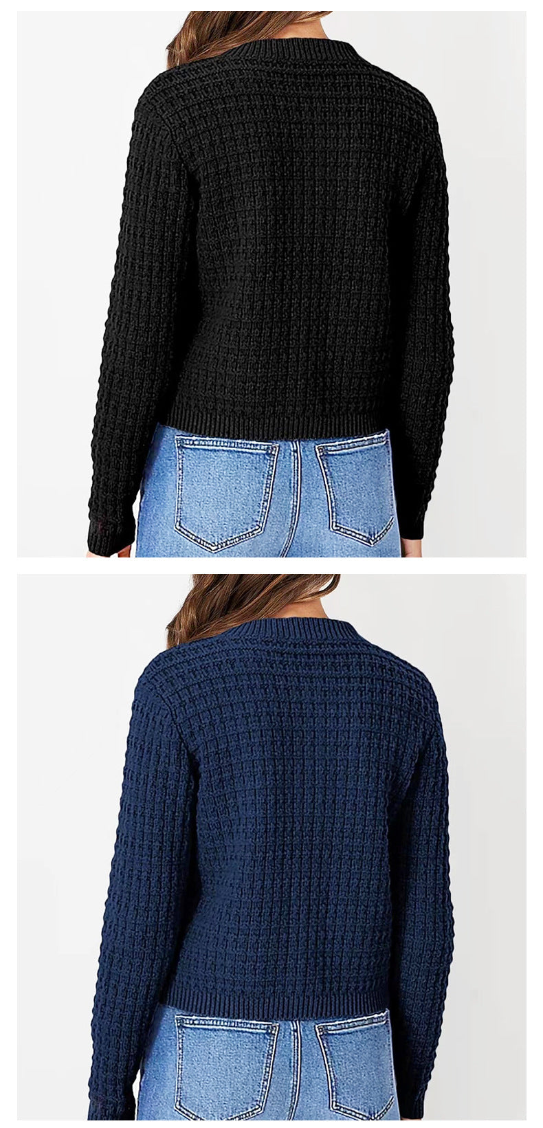 Women's Cropped Cardigan Button Front Textured Knit