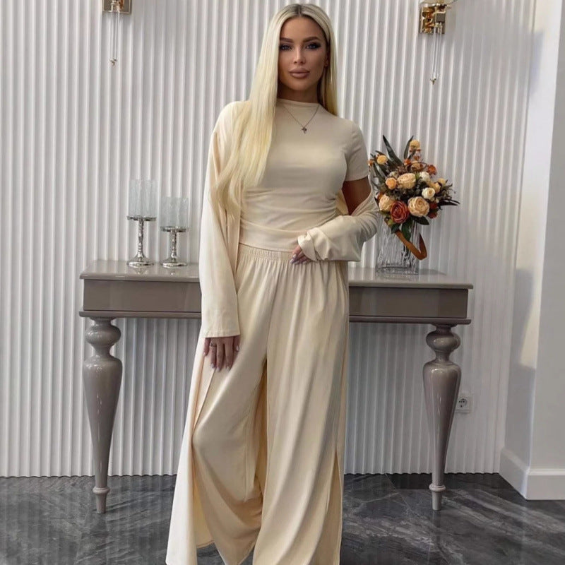 Women's 3 Piece Lounge Set Wide Leg Pants Cardigan Top